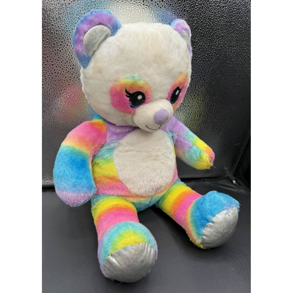 Build-A-Bear Rainbow Panda Friends 17" Plush Silver Sparkle Paws Glitter Eyes